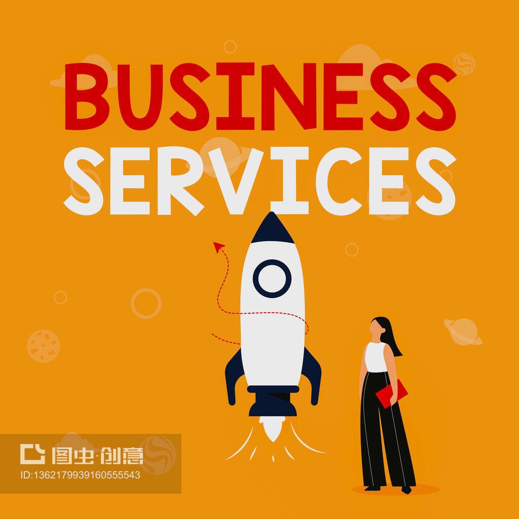 靈感顯示標志商務服務。概念含義提供無形產品簿記信息技術會計插圖休閑女孩站在火箭船旁邊準備發射